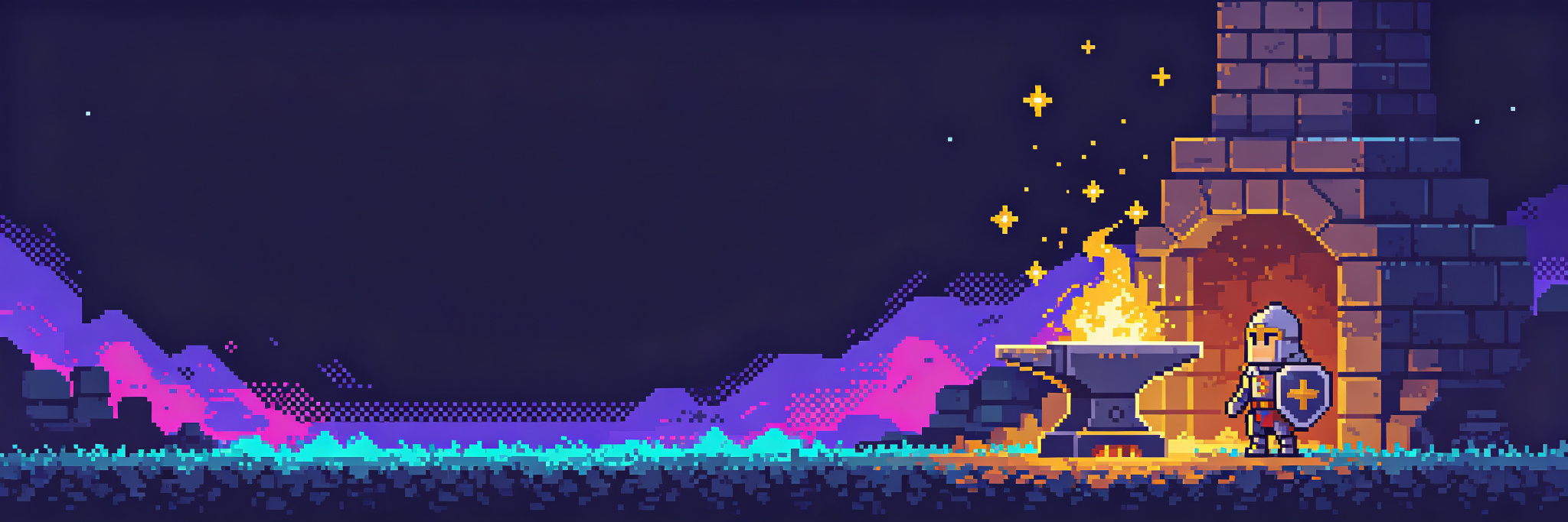 Pixel knight at the forge